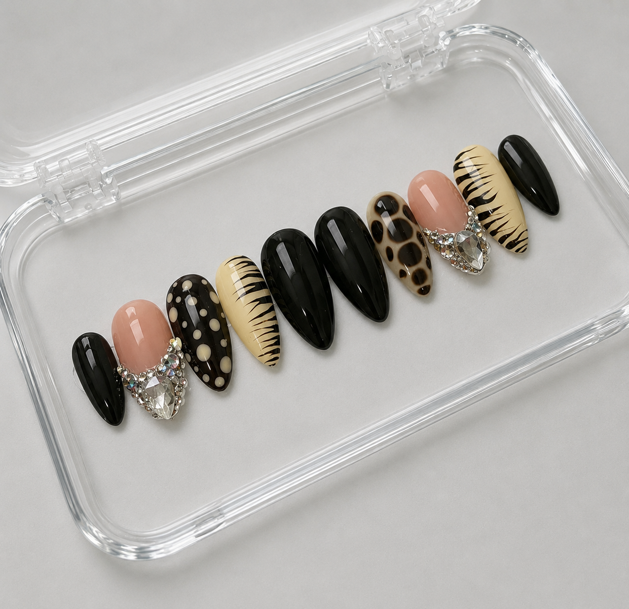 Betta Than You (RTS) - Black, Nude & Animal Print Luxury Soft Gel Press-On Nails Set