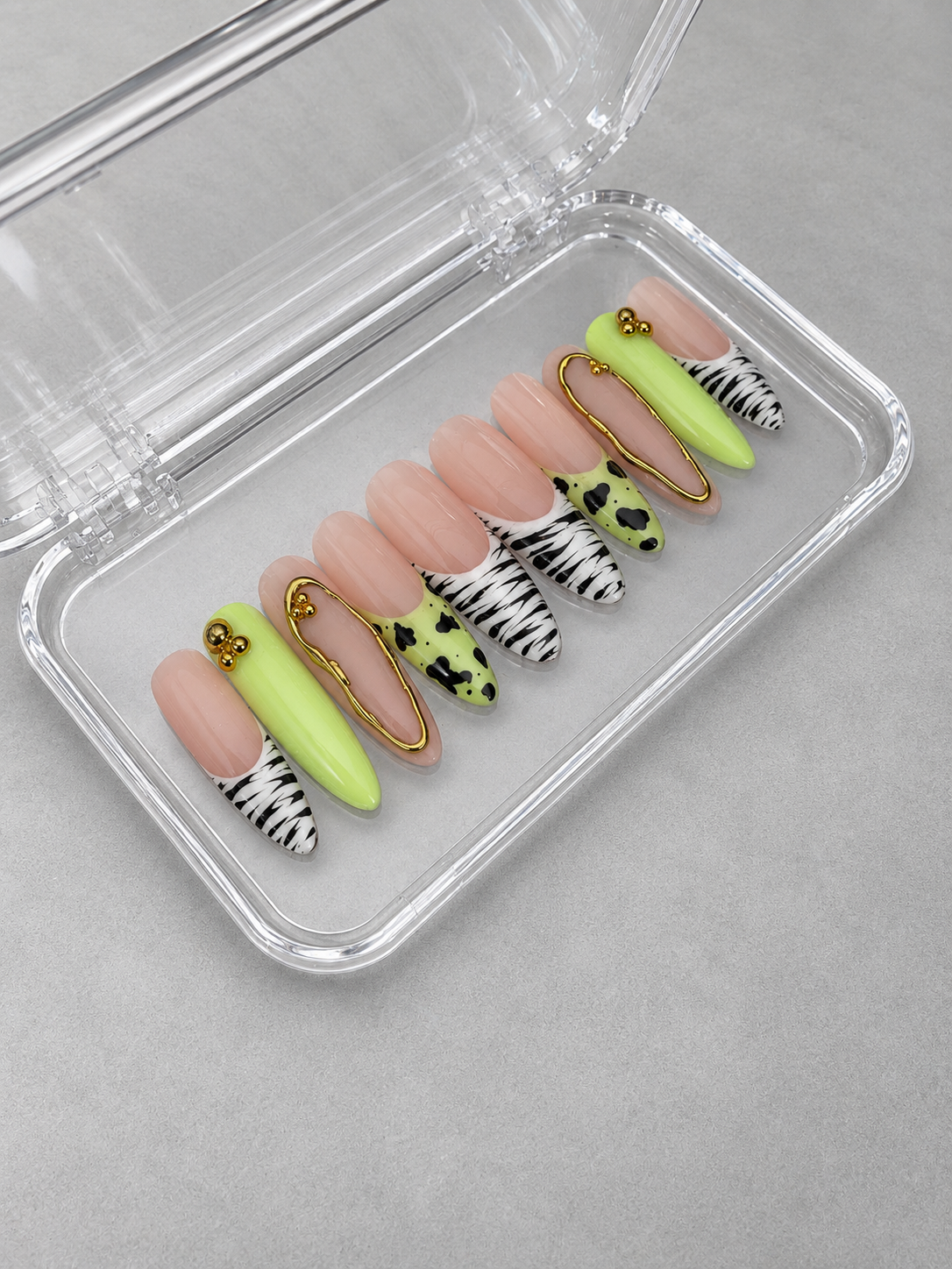 Get Me (RTS) - Nude, Lime Green & Zebra Print Luxury Soft Gel Press-On Nails Set