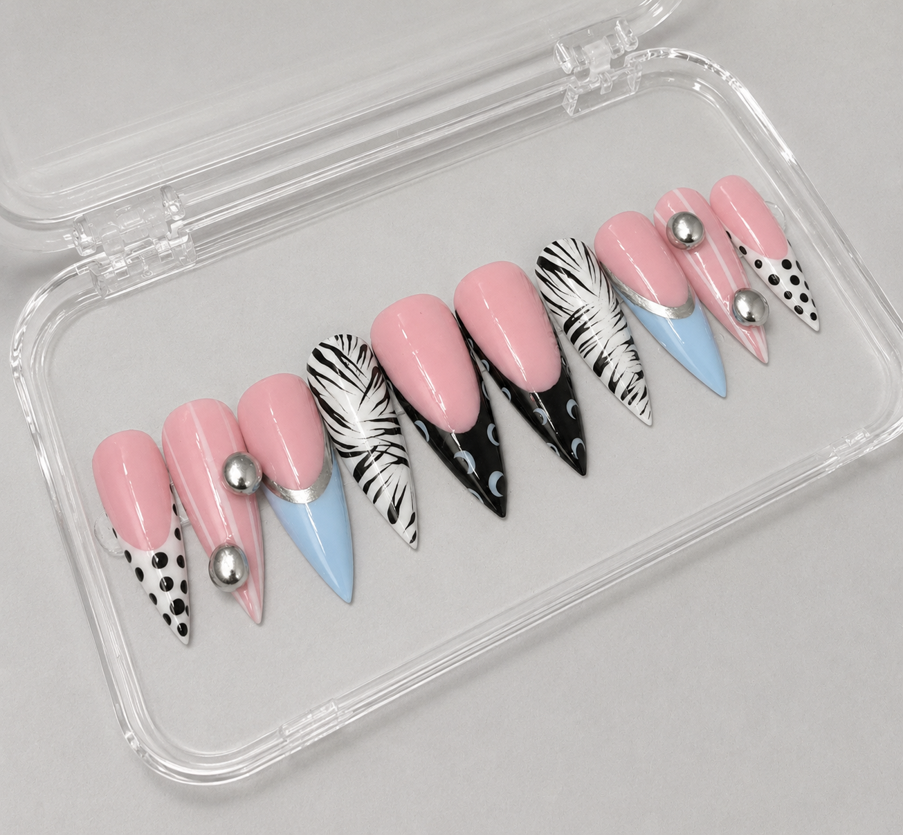 Mood (RTS) - Pink, Zebra & Blue Luxury Soft Gel Press-On Nails Set