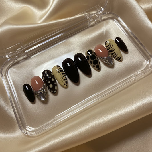 Betta Than You (RTS) - Black, Nude & Animal Print Luxury Soft Gel Press-On Nails Set