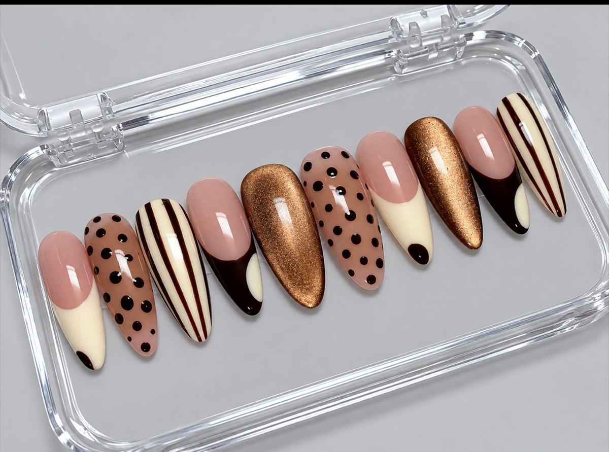 Espresso Affair (MTO) - Mocha, Nude & Bronze Cat Eye Luxury Soft Gel Press-On Nails Set