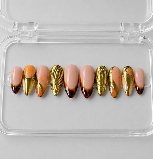 Fierce Era (RTS) - Nude, Gold & Tortoiseshell Luxury Soft Gel Press-On Nails Set