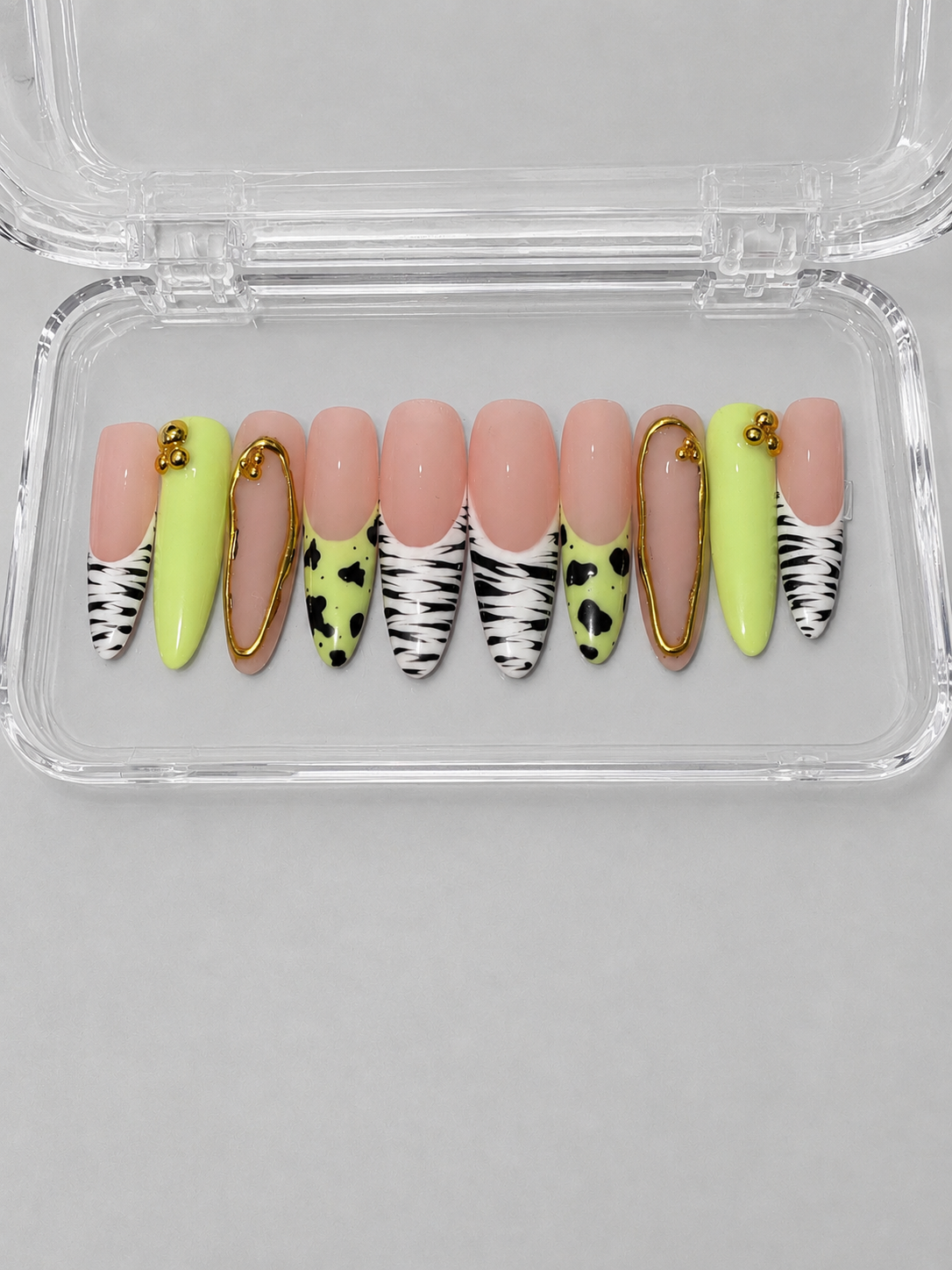 Get Me (RTS) - Nude, Lime Green & Zebra Print Luxury Soft Gel Press-On Nails Set