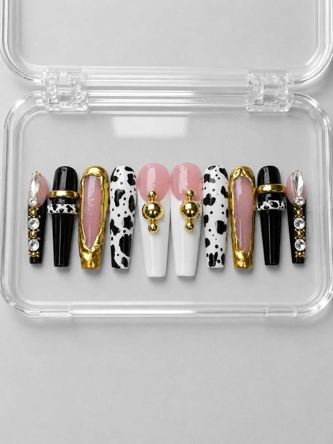 Gold N' Boujee (MTO) - Gold, Black & Cow Print Luxury Soft Gel Press-On Nails Set