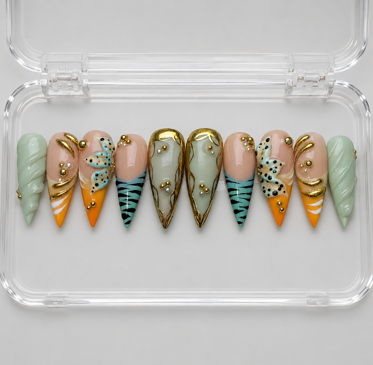 Mint To Be (MTO) - Mint, Nude & Gold Luxury Soft Gel Press-On Nails Set