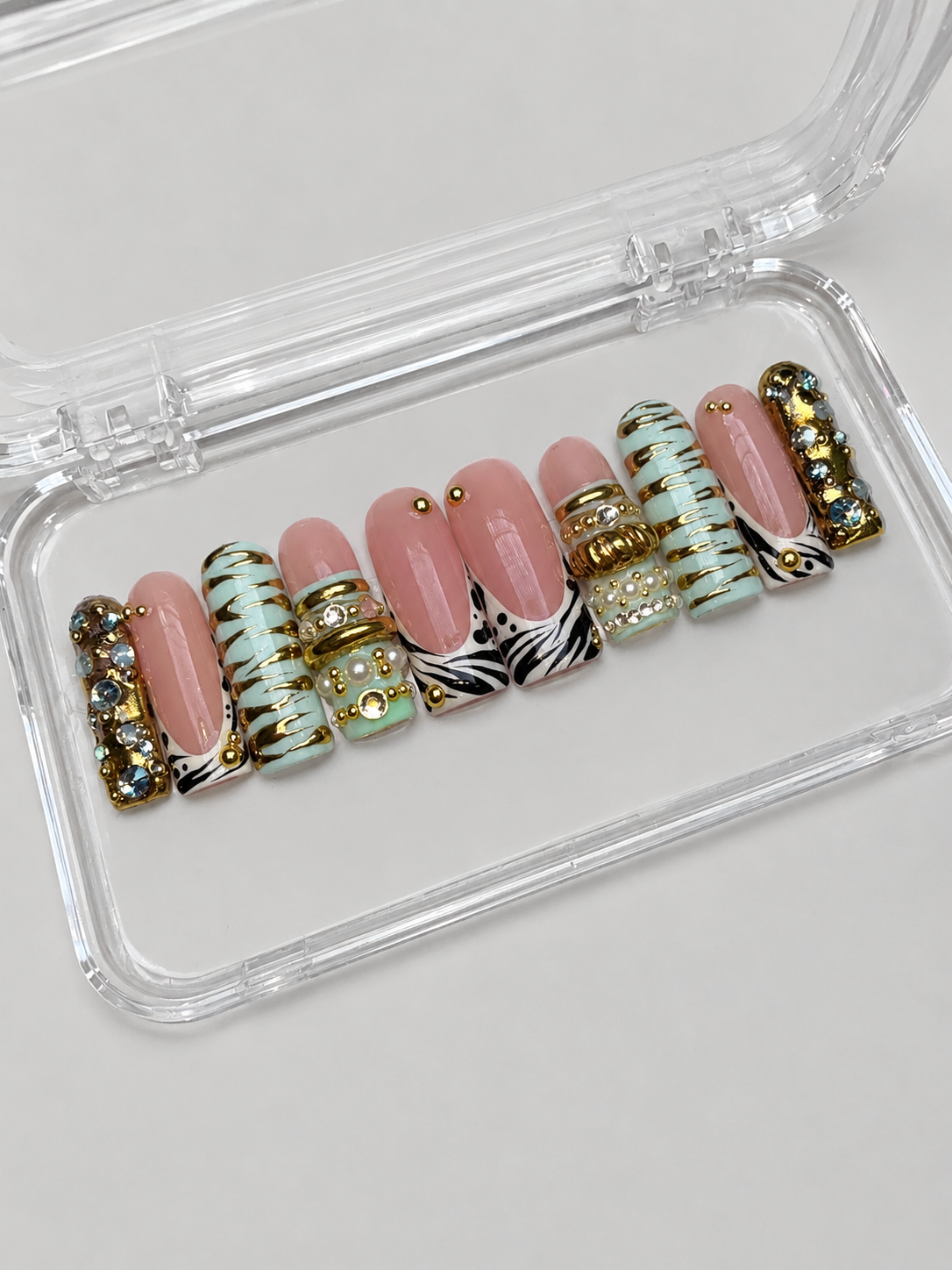 Passenger Princess (MTO) - Pink, Gold & Rhinestone Luxury Soft Gel Press-On Nails Set
