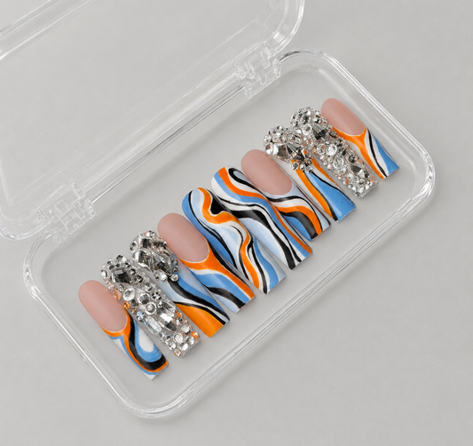 Pressure Print (RTS) – Pucci‑Inspired Ready‑to‑Ship Press‑On Nails | Handmade Soft Gel | XL Tapered Square