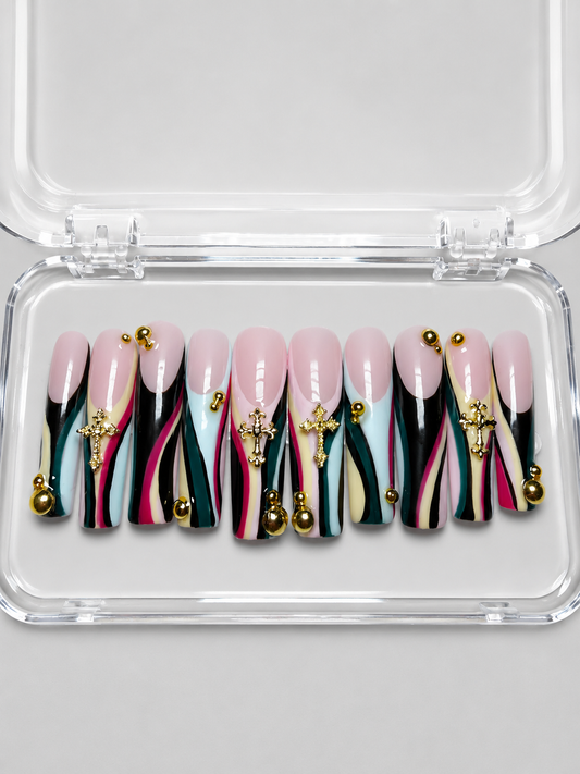 After Hours (MTO) - Abstract & Gold Luxury Soft Gel Press-On Nails Set