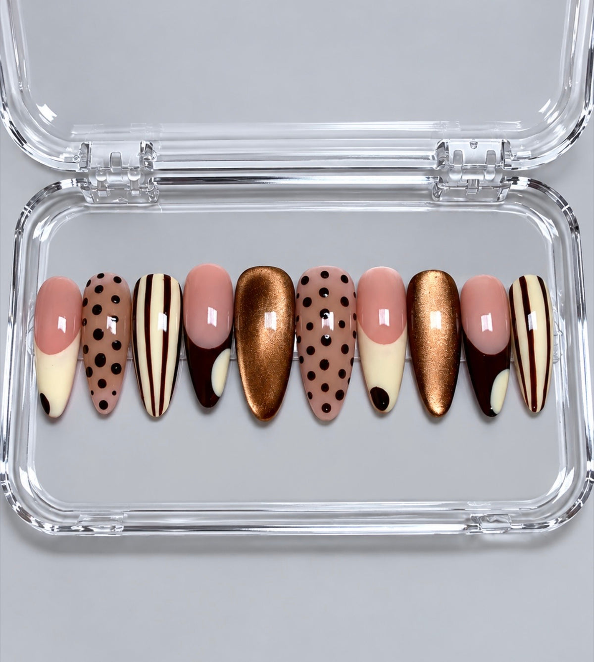 Espresso Affair (MTO) - Mocha, Nude & Bronze Cat Eye Luxury Soft Gel Press-On Nails Set