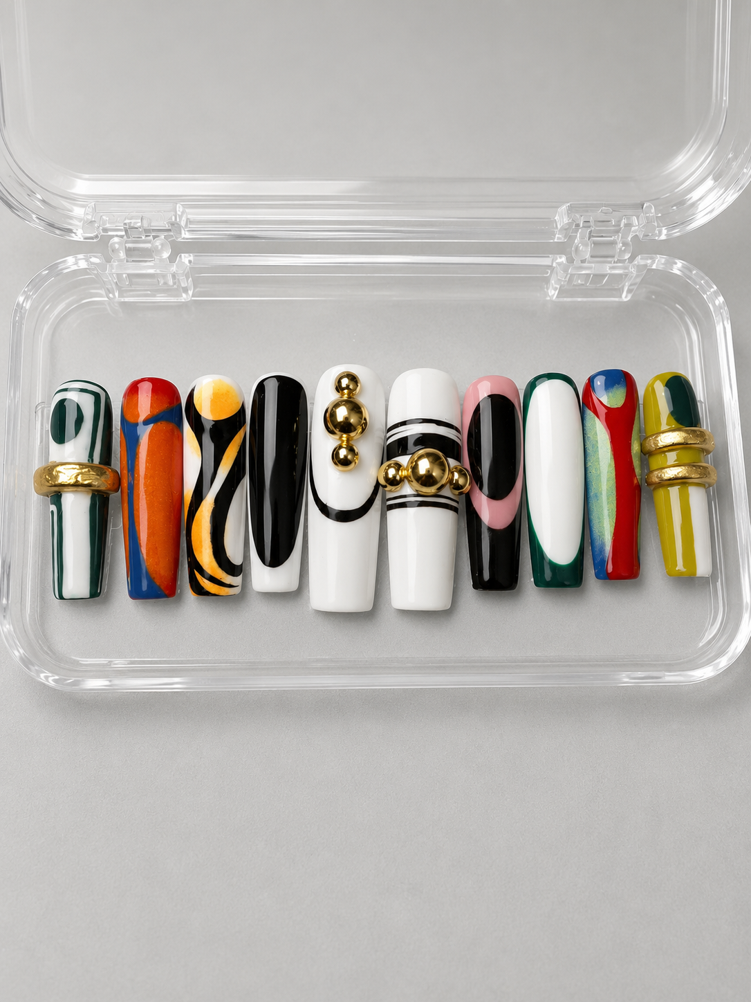 Fine Shyt (MTO) – Abstract Black, White & Gold Luxury Soft Gel Press-On Nails Set