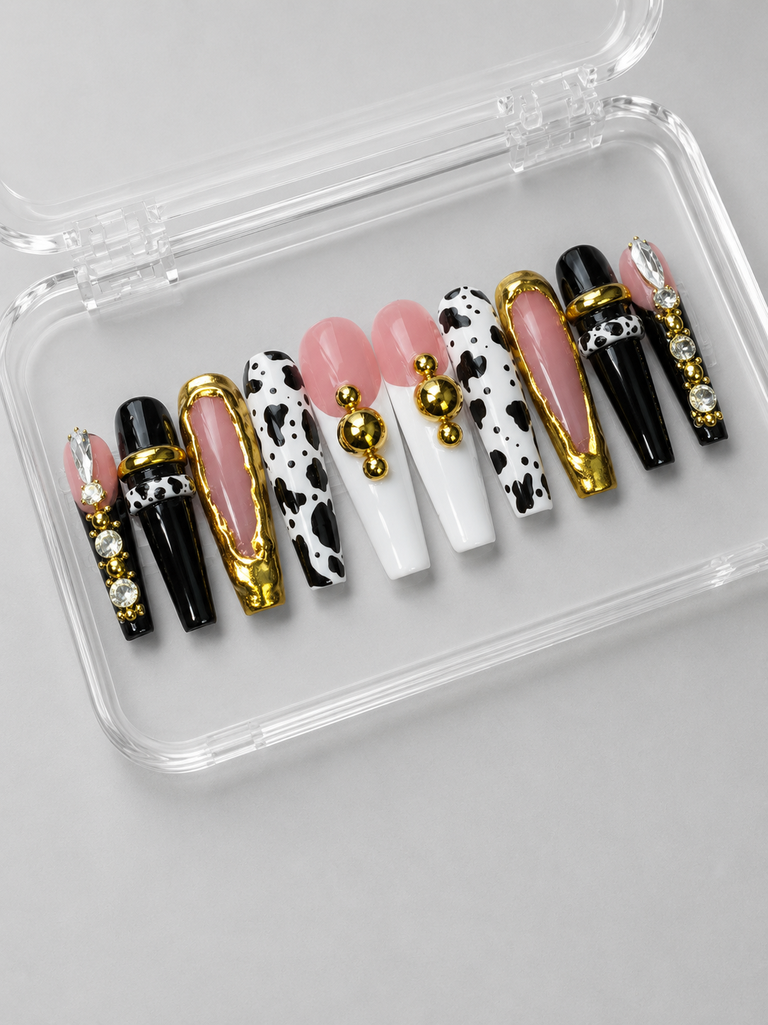Gold N' Boujee (MTO) - Gold, Black & Cow Print Luxury Soft Gel Press-On Nails Set