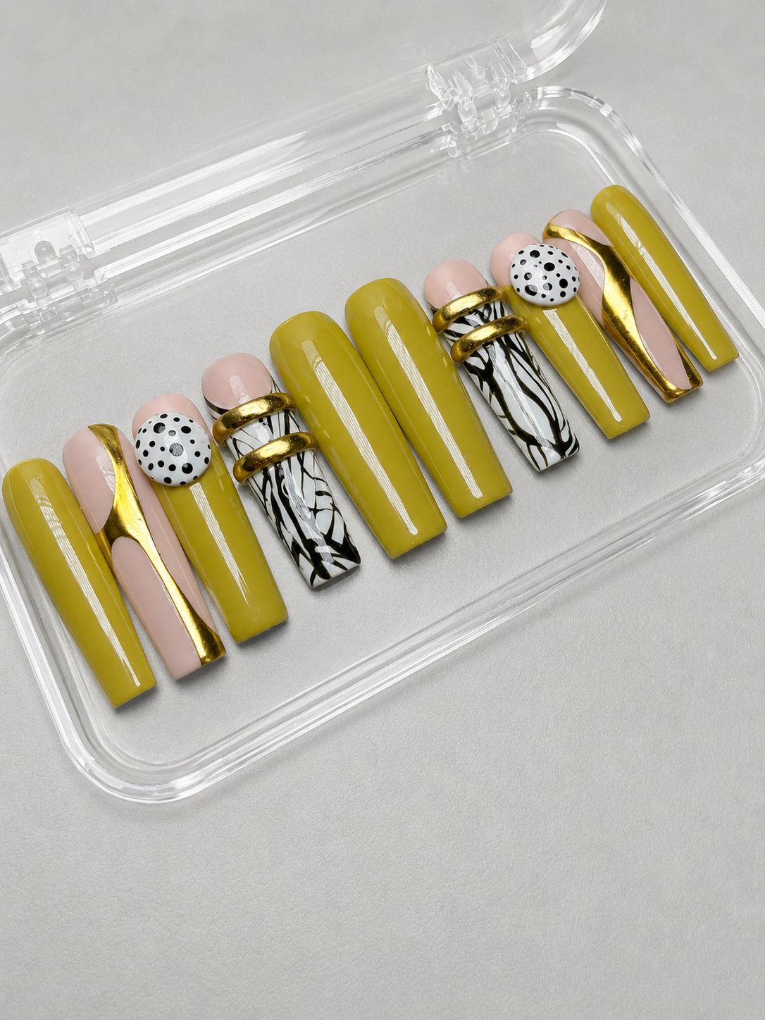 Groovy Nights (MTO) - Olive, Nude & Gold Luxury Soft Gel Press-On Nails Set