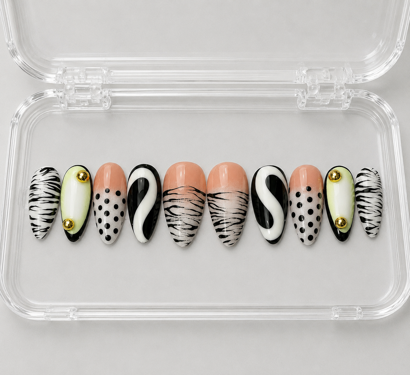Mixed Feelings (RTS) - Nude, Green & Abstract Luxury Soft Gel Press-On Nails Set