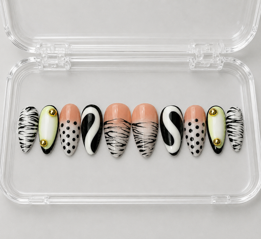Mixed Feelings (RTS) - Nude, Green & Abstract Luxury Soft Gel Press-On Nails Set