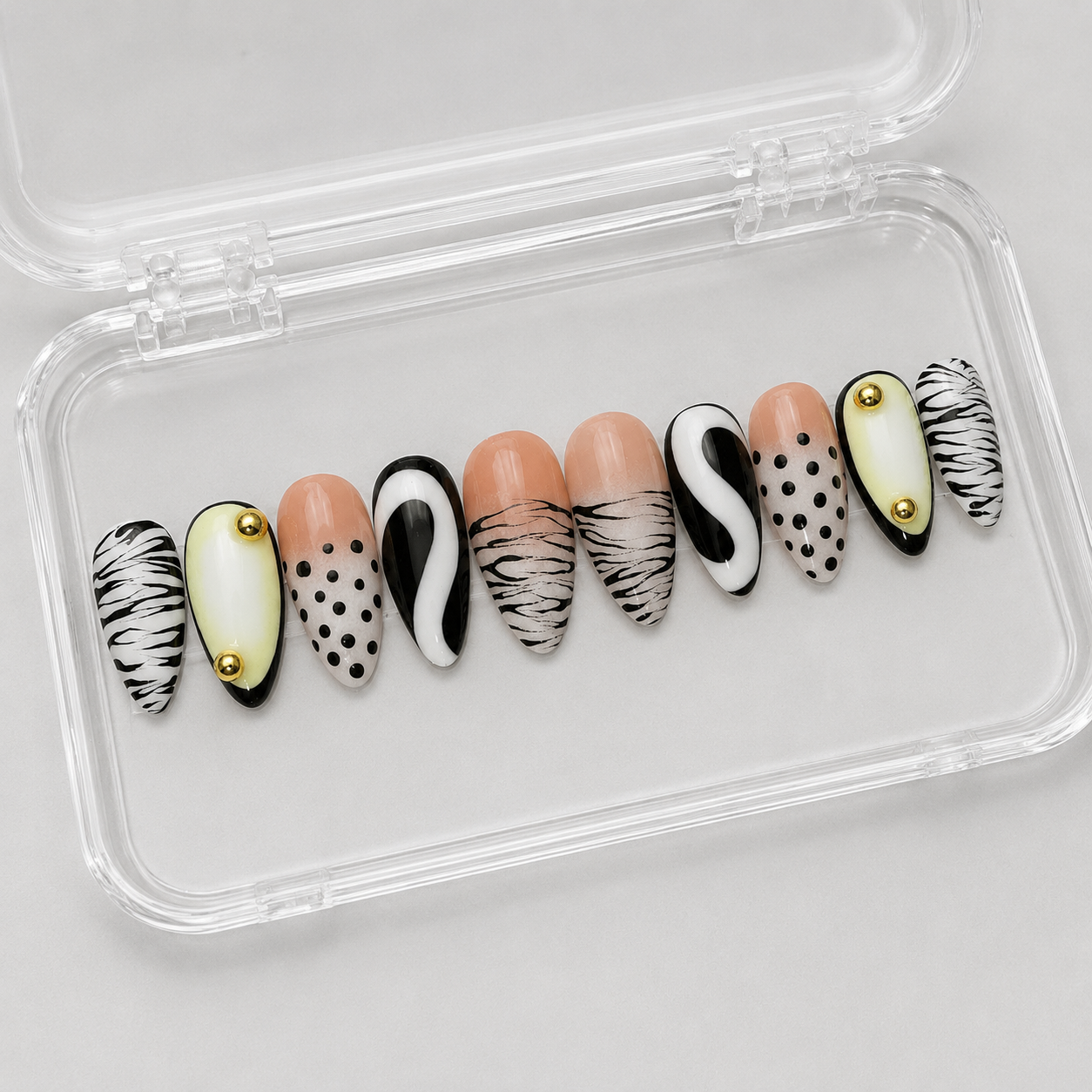 Mixed Feelings (RTS) - Nude, Green & Abstract Luxury Soft Gel Press-On Nails Set