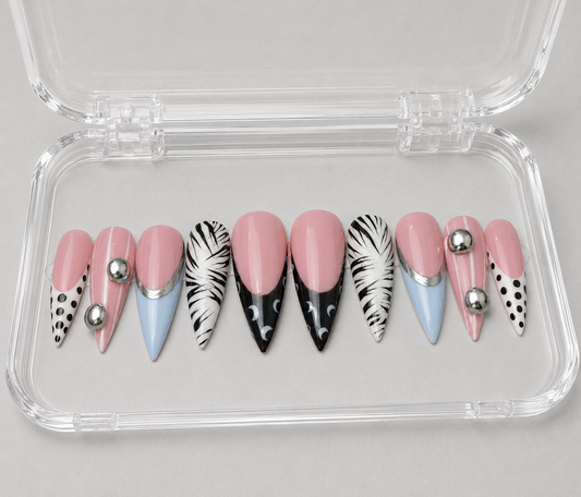 Mood (RTS) - Pink, Zebra & Blue Luxury Soft Gel Press-On Nails Set