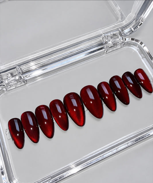 Ms. Ruby Woo (MTO) - Ruby Red Cat Eye Luxury Soft Gel Press-On Nails Set