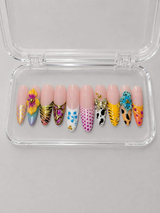 Paradise Pop (RTS) - Tropical Print Luxury Soft Gel Press-On Nails Set
