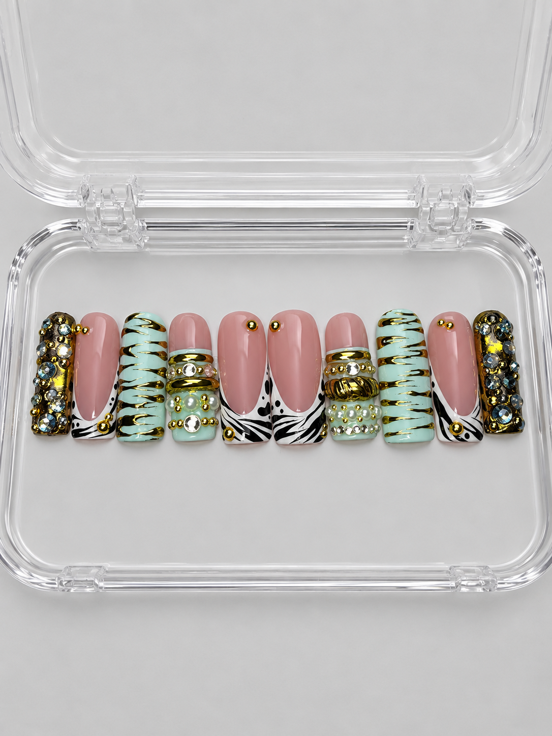 Passenger Princess (MTO) - Pink, Gold & Rhinestone Luxury Soft Gel Press-On Nails Set