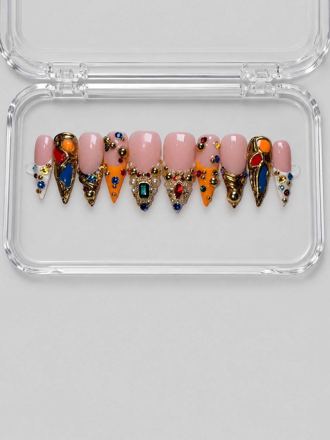 Royal Goddess (MTO) - Nude, Jewel Accent & Gold Luxury Soft Gel Press-On Nails Set