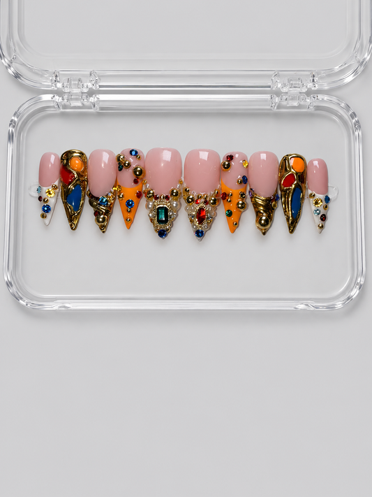 Royal Goddess (MTO) - Nude, Jewel Accent & Gold Luxury Soft Gel Press-On Nails Set