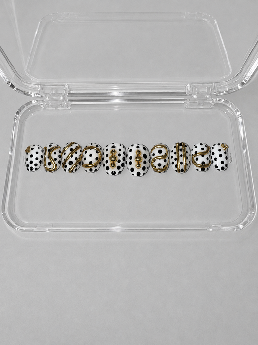 Soft Flex (MTO) - White, Black & Polka Dot Luxury Soft Gel Press-On Nails Set