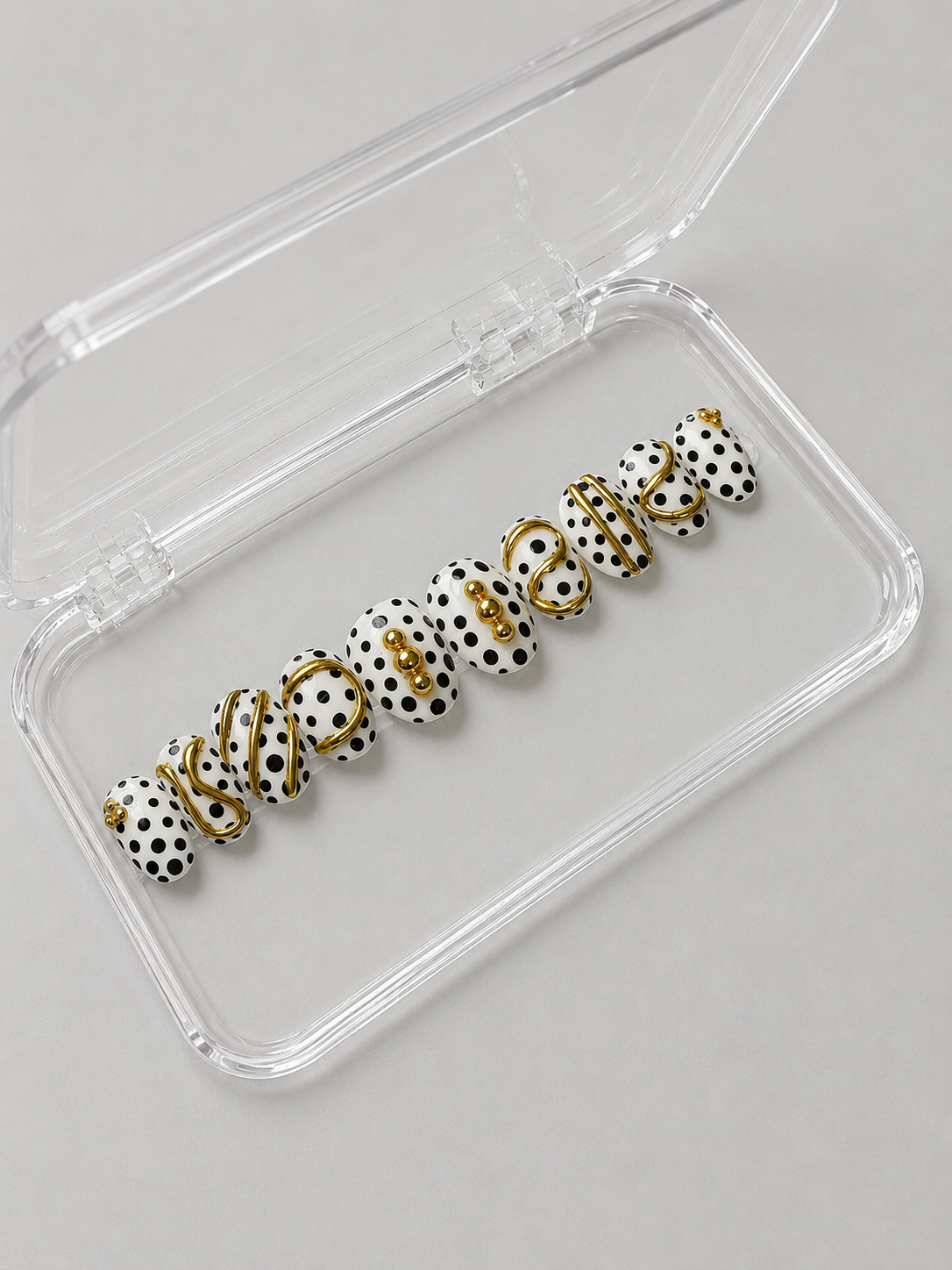Soft Flex (RTS) - White, Black & Polka Dot Luxury Soft Gel Press-On Nails Set