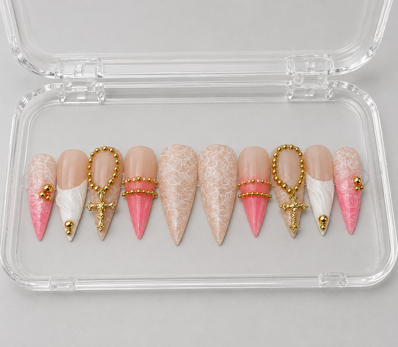 Sunday (RTS) - Nude, Pink & Lace Luxury Soft Gel Press-On Nails Set